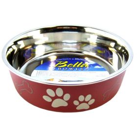 Loving Pets Stainless Steel & Merlot Dish with Rubber Base - Medium - 6.75" Diameter